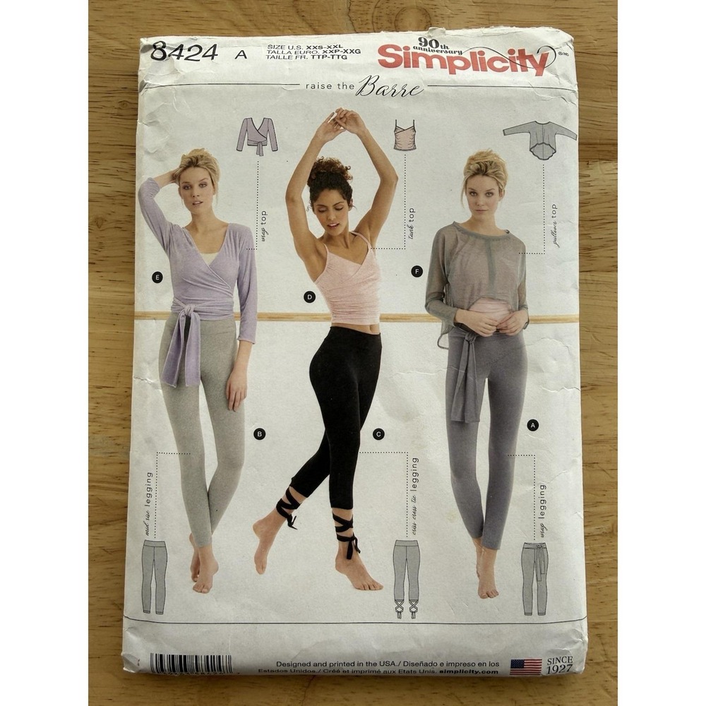 Simplicity BARRE Pattern 8424 Leggings, Tank, Wrap‎ & Pullover Tops Size XXS-XXL